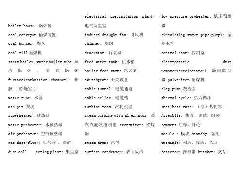 电厂设备涉及到的英语单词注明汇总