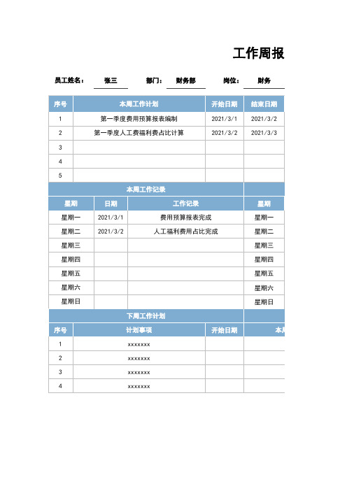 工作周报表(工作计划表)