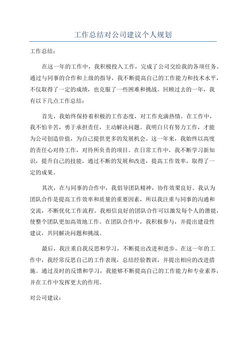 工作总结对公司建议个人规划