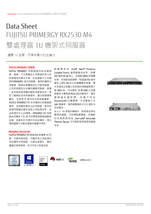 FUJITSU PRIMERGY RX2530 M4 双处理器1U机架式服务器数据表说明书