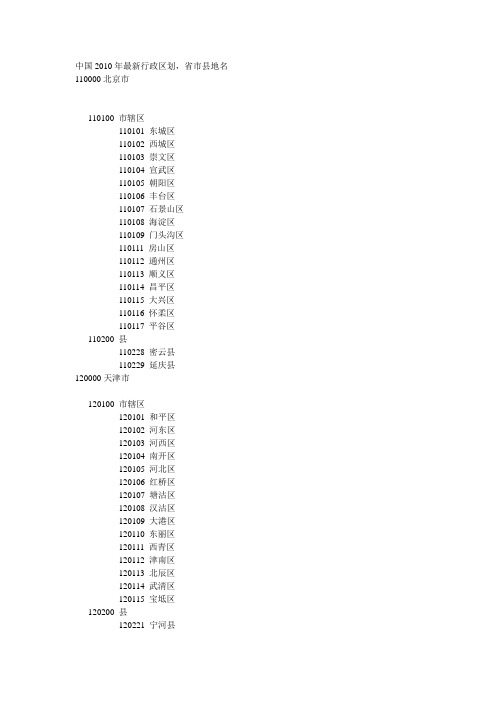 中国2010年最新行政区划,省市县地名列表