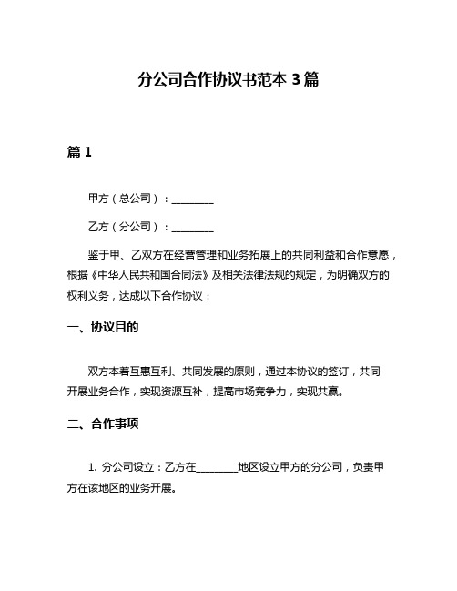 分公司合作协议书范本3篇