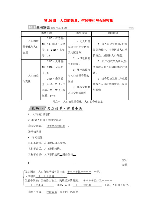 (全国通用版)高考地理大一轮复习 第七章 人口的变化 第20讲 人口的数量、空间变化与合理容量优选学