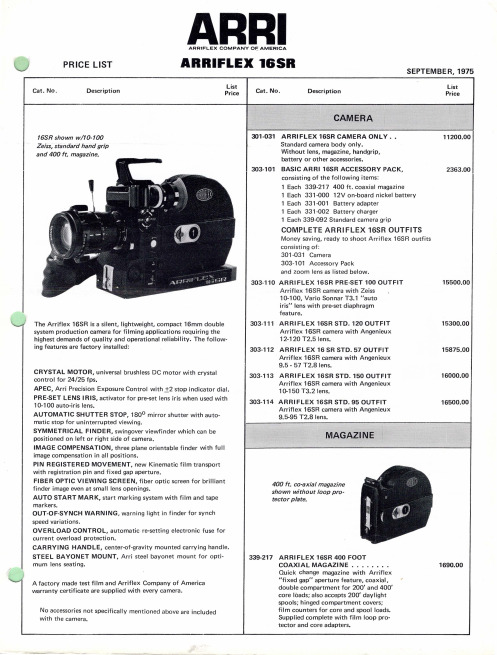 ARRI 16SR 16mm 双系统生产相机说明书