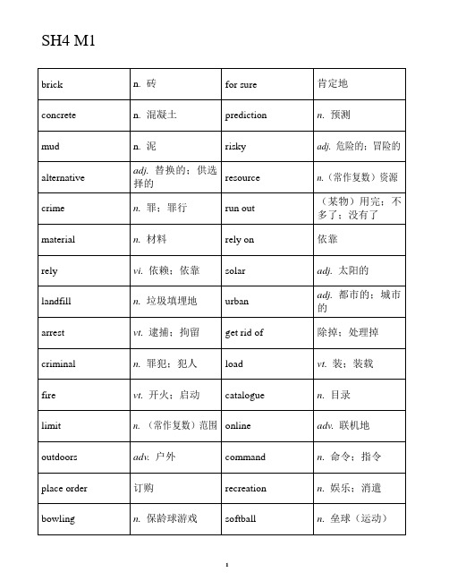 高中英语外研版单词表格(第四册)