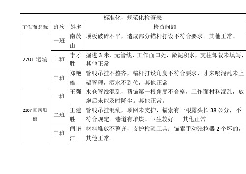 标准化规范化检查表