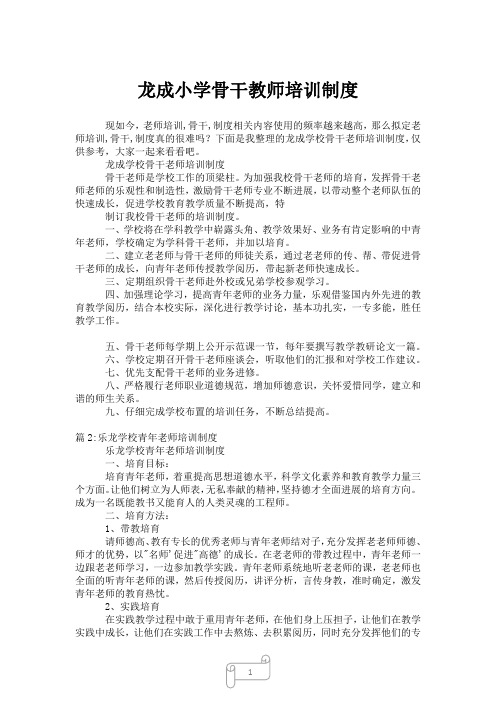 2023年龙成小学骨干教师培训制度