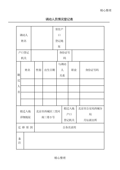 《调动人员情况登记表》