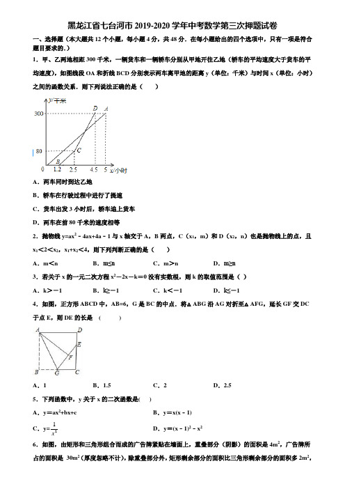 黑龙江省七台河市2019-2020学年中考数学第三次押题试卷含解析