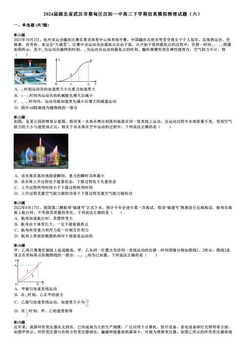 2024届湖北省武汉市蔡甸区汉阳一中高三下学期仿真模拟物理试题(六)