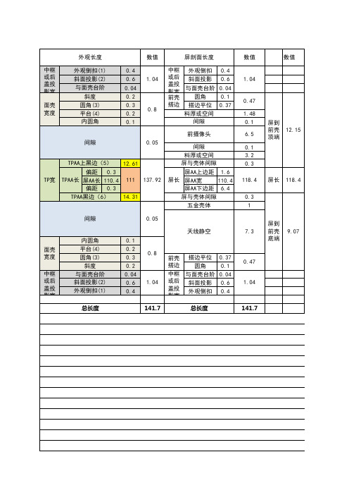 智能手机设计整机尺寸计算表