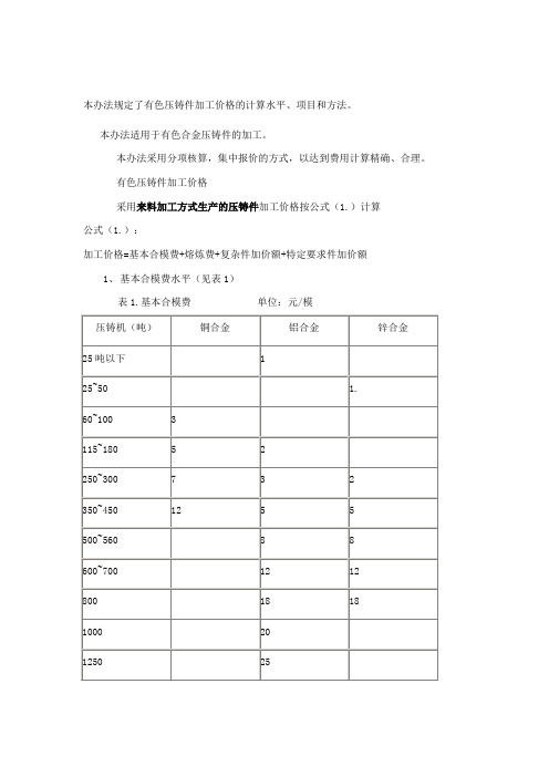 铝合金锭压铸件的成本核算