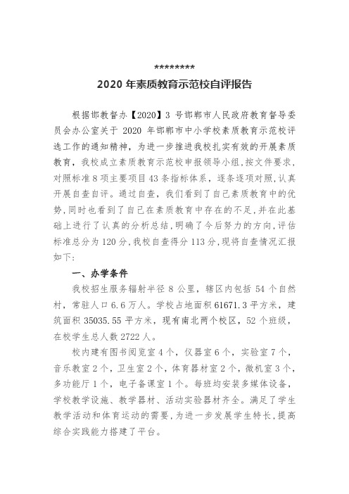 2020素质教育示范校自评报告