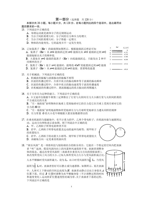 2016届海淀高三物理一模试卷及答案官方完美版