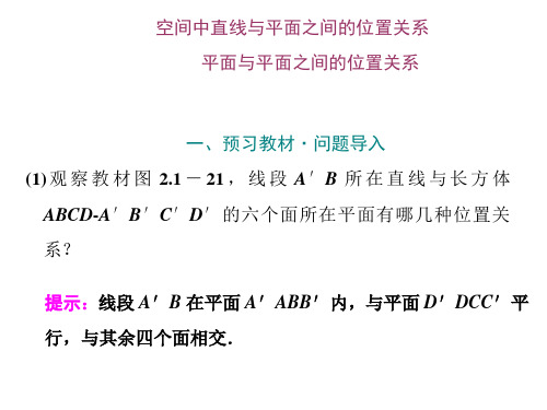 空间中直线与平面之间的位置关系、平面与平面之间的位置关系   课件