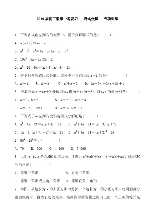 (完整版)2019届初三数学中考复习因式分解专项训练含答案