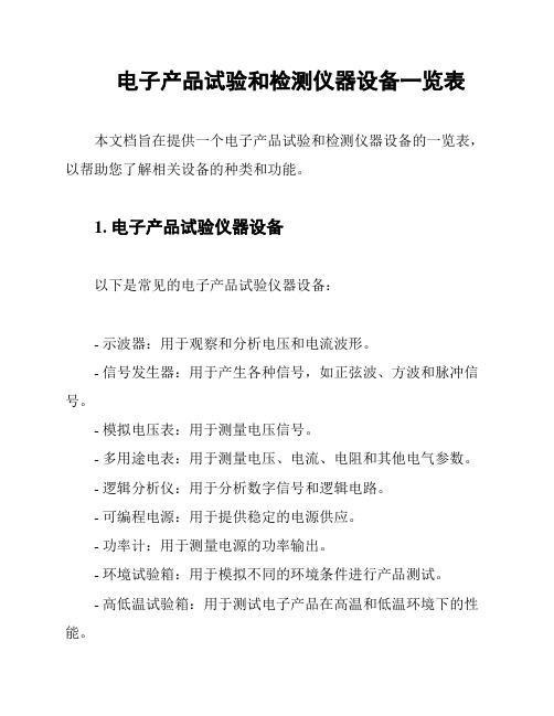 电子产品试验和检测仪器设备一览表