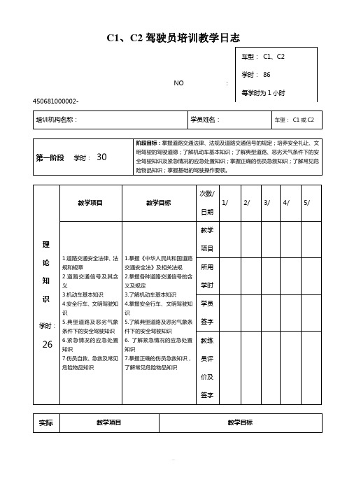 C1C2驾驶员培训教学日志模板