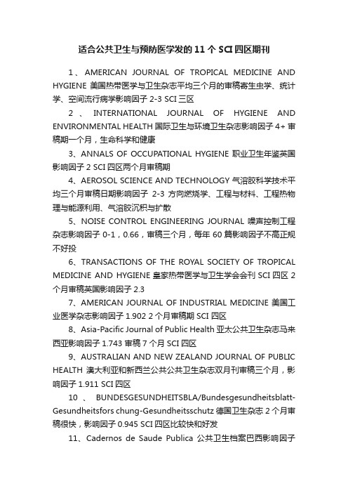 适合公共卫生与预防医学发的11个SCI四区期刊