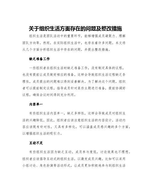 关于组织生活方面存在的问题及整改措施