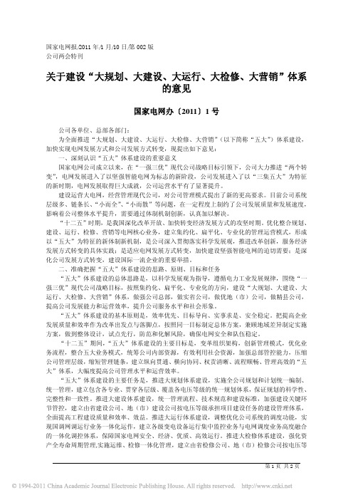 关于建设_大规划_大建设_大运行_大检修_大营销_体系的意见