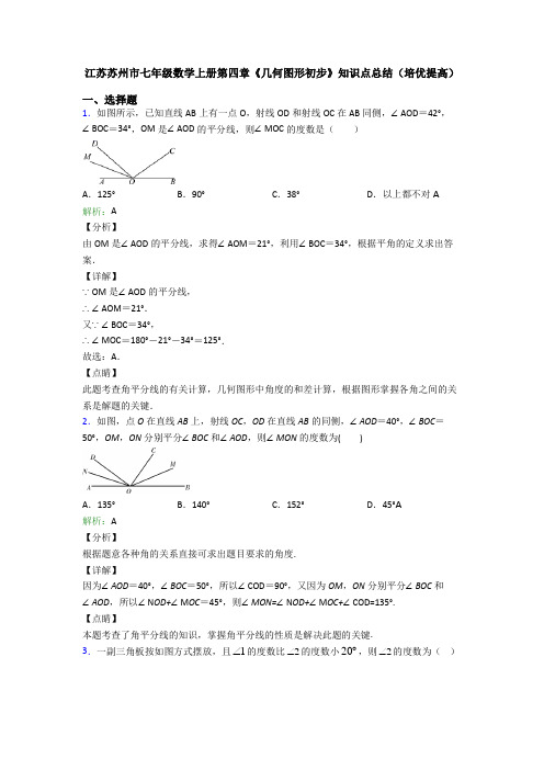 江苏苏州市七年级数学上册第四章《几何图形初步》知识点总结(培优提高)