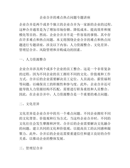 企业合并的难点热点问题专题讲座