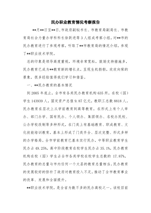民办职业教育情况考察报告