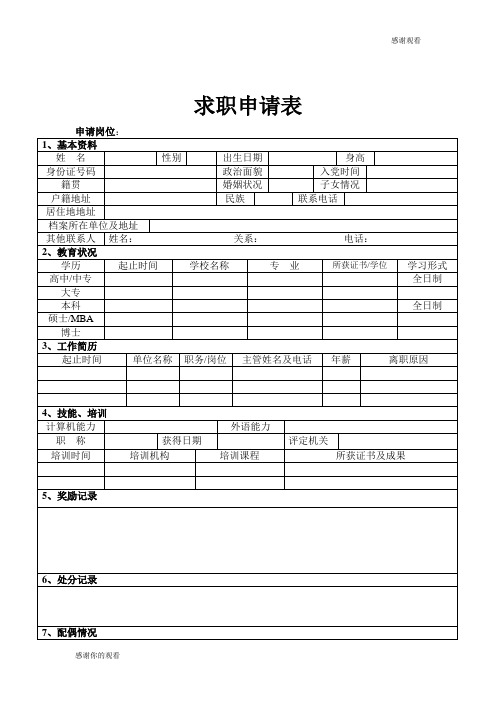 求职申请表模板