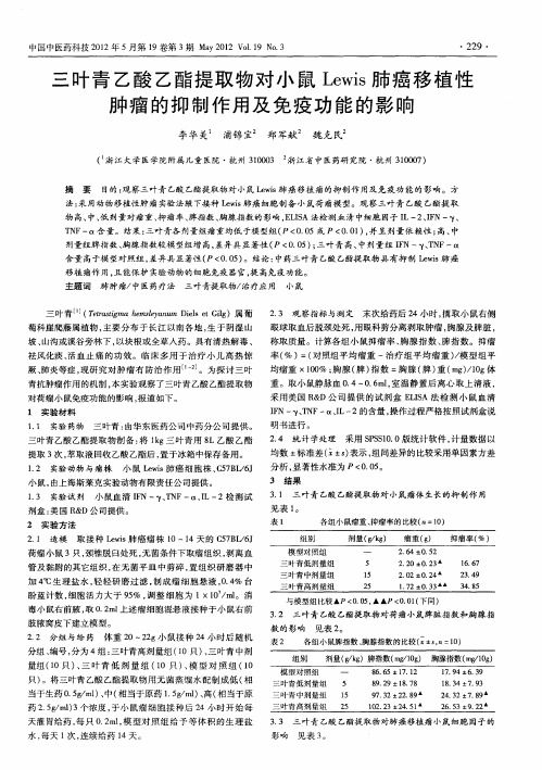 三叶青乙酸乙酯提取物对小鼠Lewis肺癌移植性肿瘤的抑制作用及免疫功能的影响