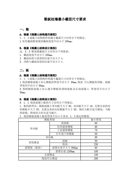 梁板柱墙最小截面尺寸要求