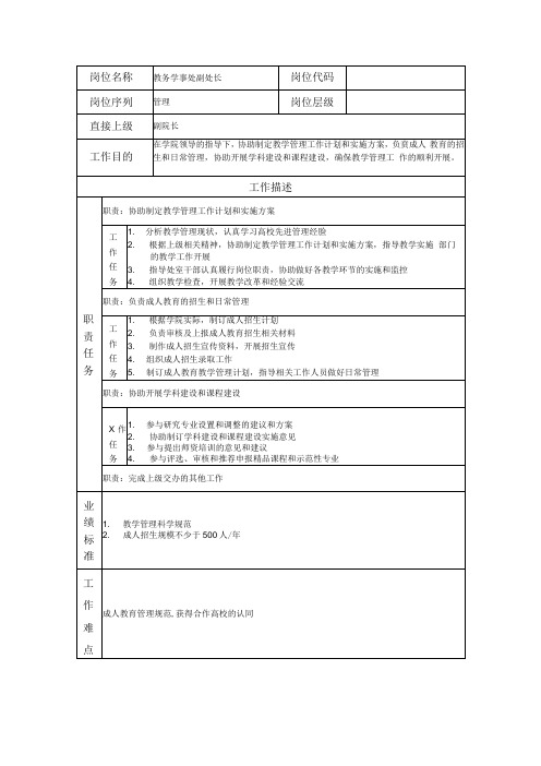 教务学事处副处长岗位职责说明书