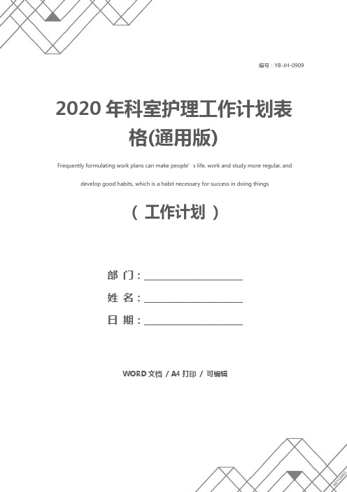 2020年科室护理工作计划表格(通用版)