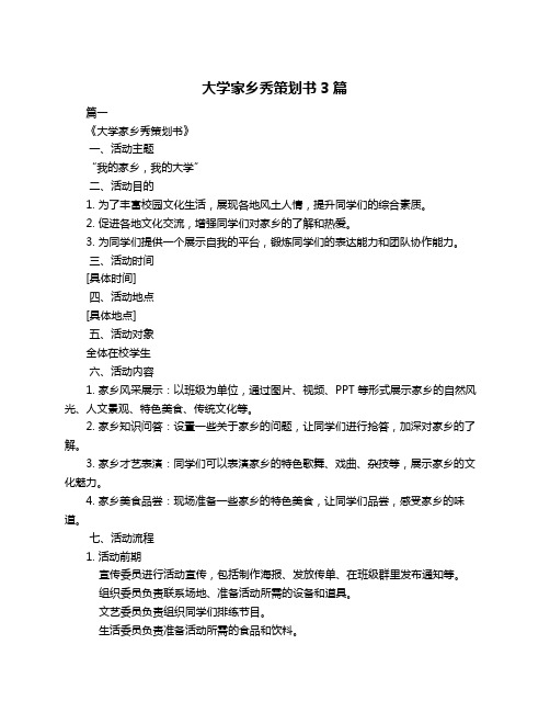 大学家乡秀策划书3篇