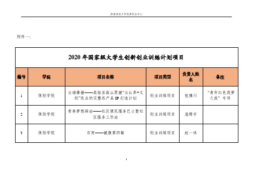 2020年国家级大学生创新创业训练计划项目