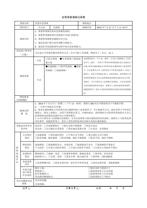 应急预案演练记录表(防恐)