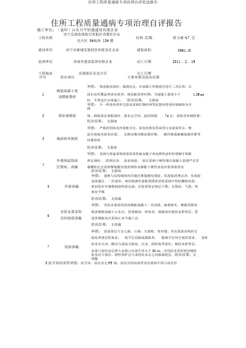 住宅工程质量通病专项治理自评报告