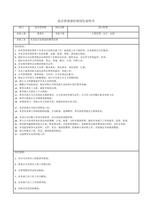 部门负责人工作说明书