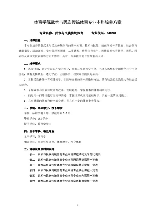 体育学院武术及民族传统体育专业本科培养方案