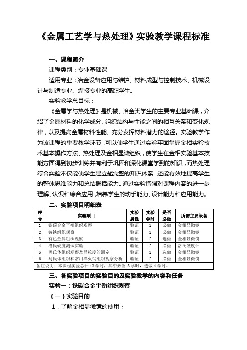 《金属工艺学与热处理》实验教学课程标准