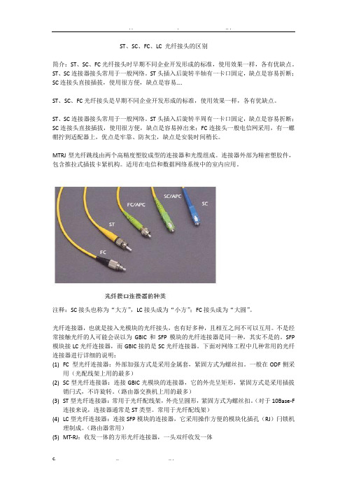 SC、FC等光纤接头类型