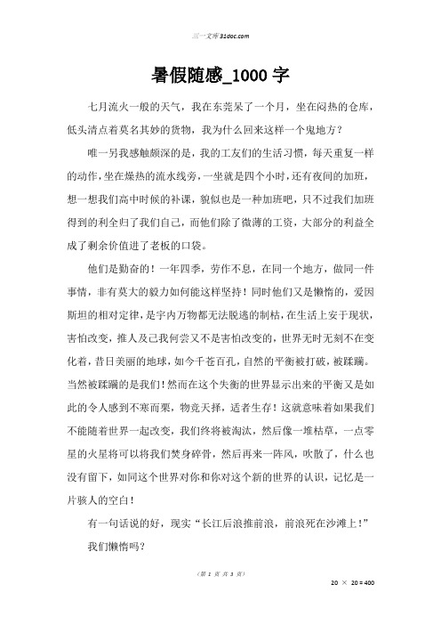 高二叙事作文:暑假随感_1000字
