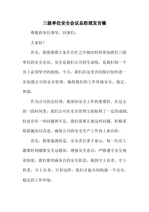 三级单位安全会议总经理发言稿