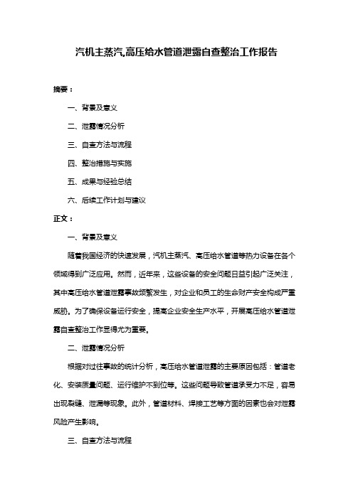 汽机主蒸汽,高压给水管道泄露自查整治工作报告