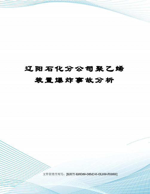 辽阳石化分公司聚乙烯装置爆炸事故分析