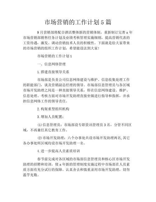 市场营销的工作计划5篇