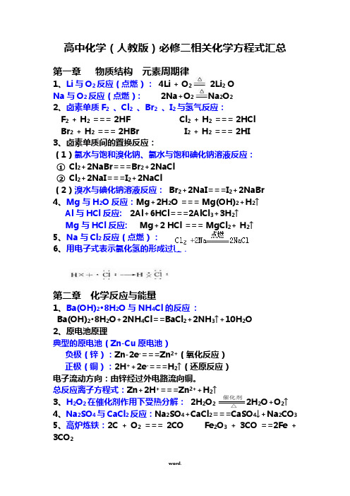 高中化学必修二方程式总结(精选.)