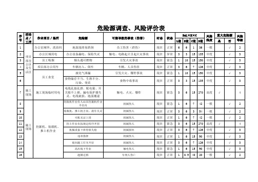 危险源调查、风险评价表