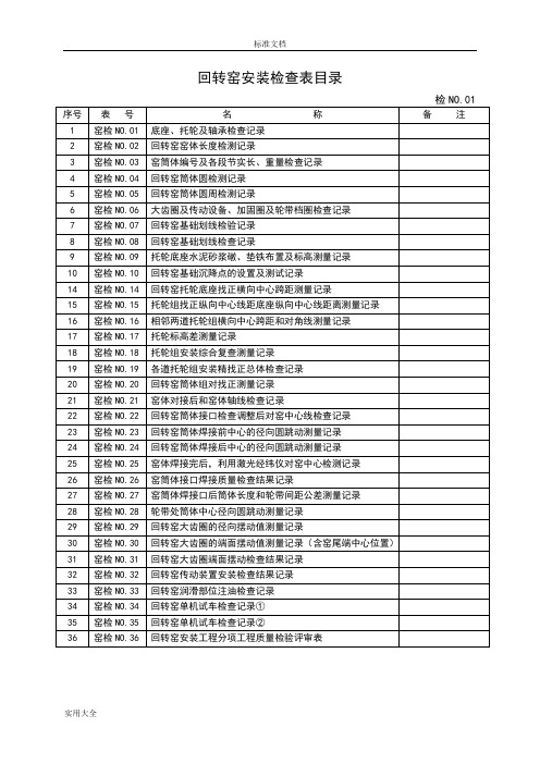 回转窑安装检查记录簿表