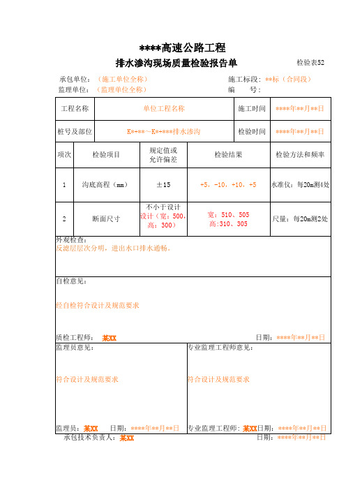 52排水渗沟现场质量检验报告单